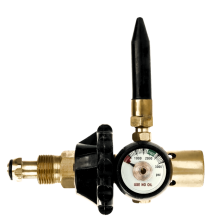 BRASS BALLOON REGULATOR w/ MYLAR TILT VALVE, HAND-TIGHT CONNECTION, CONTENTS GAUGE AND QUICK-TIE 